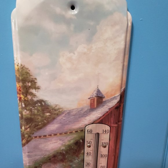 "Thomas Kinkade Summer Farm" - Retro Large Metal Thermometer - Indoor/Outdoor - Picture 7 of 8